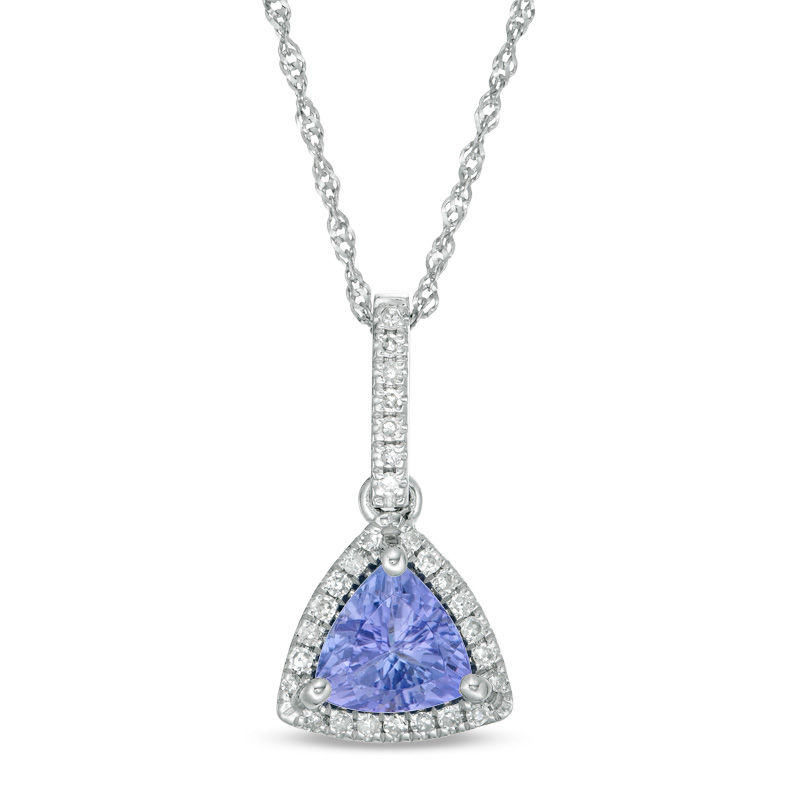 Main Image 1 of 6.0mm Trillion-Cut Tanzanite and 0.112 CT. T.W. Diamond Frame Pendant in 10K White Gold