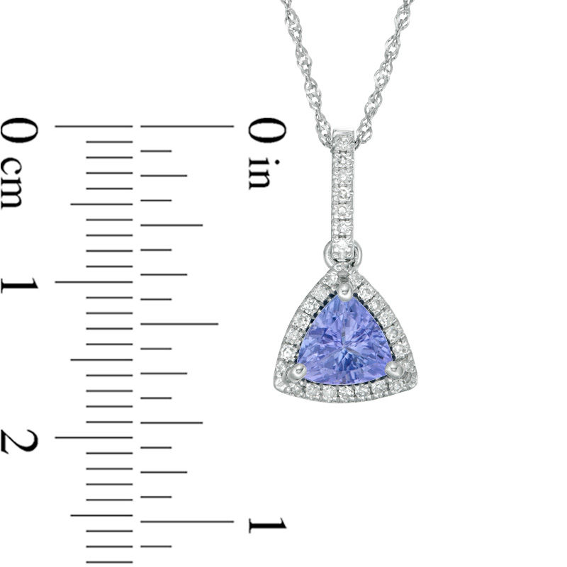Main Image 2 of 6.0mm Trillion-Cut Tanzanite and 0.112 CT. T.W. Diamond Frame Pendant in 10K White Gold