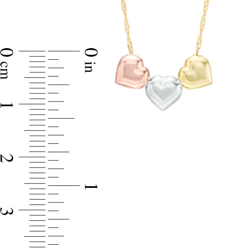 Main Image 2 of Triple Heart Necklace in 10K Tri-Tone Gold