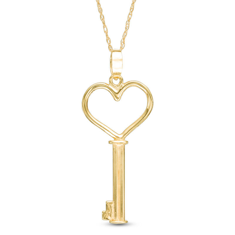 Main Image 1 of Heart-Top Key Pendant in 10K Gold - 17"