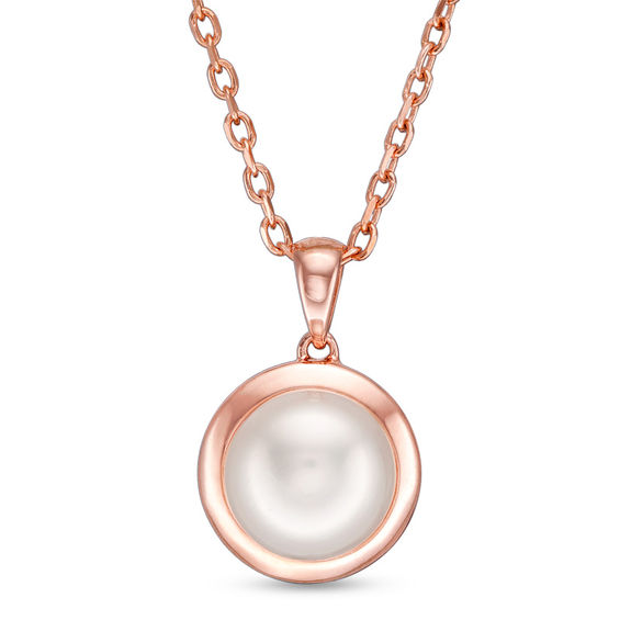 9.0 - 10.0mm Button Cultured Freshwater Pearl Pendant in Sterling Silver with 14K Rose Gold Plate - 17"
