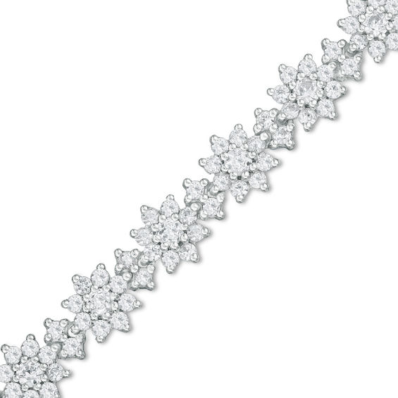 Lab-Created White Sapphire Flower Bracelet in Sterling Silver - 7.5"