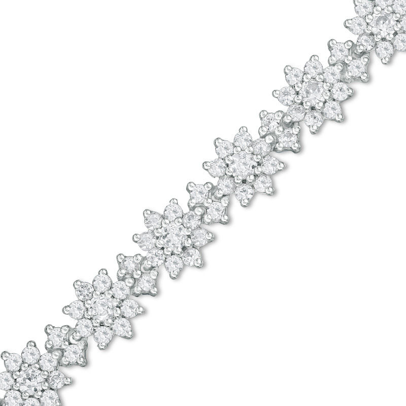 Main Image 1 of Lab-Created White Sapphire Flower Bracelet in Sterling Silver - 7.5"