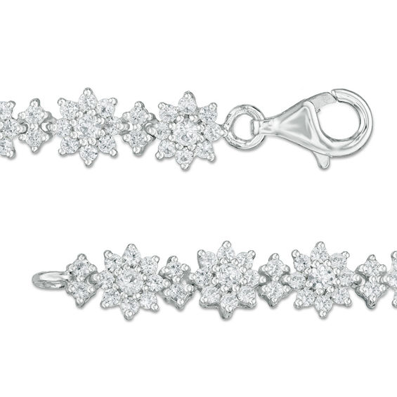 Lab-Created White Sapphire Flower Bracelet in Sterling Silver - 7.5"