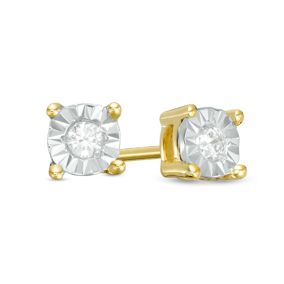 10kt Yellow Gold Womens Round Diamond Solitaire Square Stud Earrings 1/20 Cttw 10kt Yellow Gold Womens Round Diamond Solitaire Square Stud Earrings 1/20 Cttw
