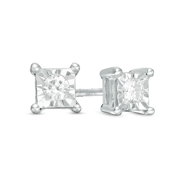 1/10 CT. T.w. Diamond Solitaire Square Stud Earrings in 10K White Gold