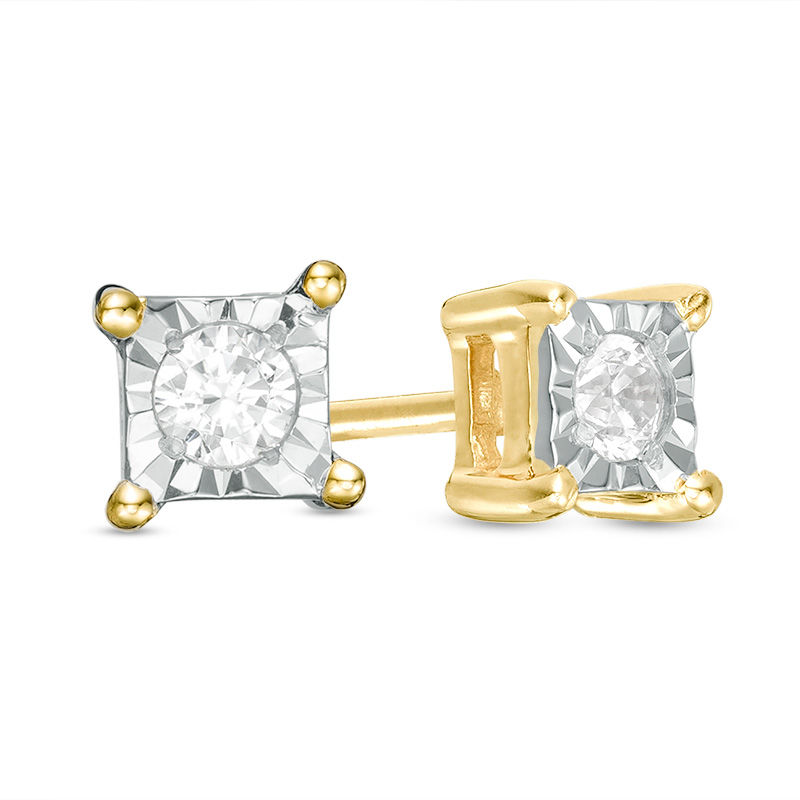 Main Image 1 of 1/10 CT. T.W. Diamond Solitaire Square Stud Earrings in 10K Gold