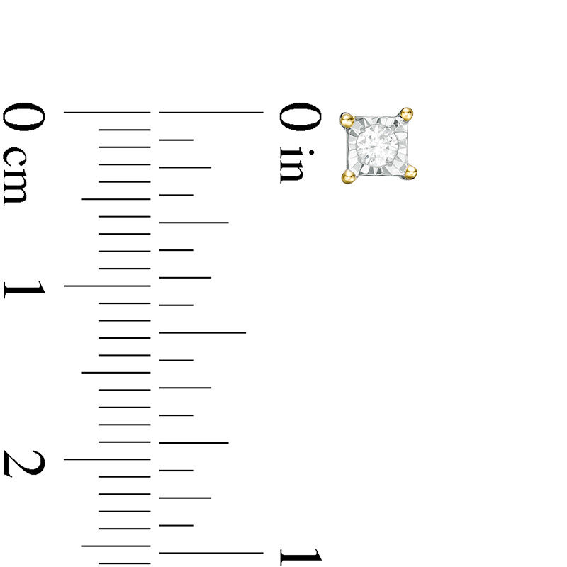 Main Image 2 of 1/10 CT. T.W. Diamond Solitaire Square Stud Earrings in 10K Gold