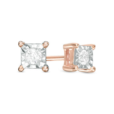1 10 Ct T W Diamond Solitaire Square Stud Earrings In 10k Rose T W Diamond Solitaire Square Stud Earrings In 10k Rose Gold