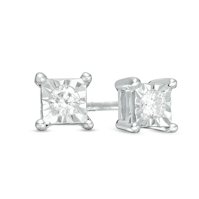 Main Image 1 of 1/10 CT. T.W. Diamond Solitaire Square Stud Earrings in 10K White Gold