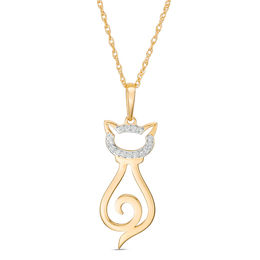 1/20 CT. T.W. Diamond Laser-Cut Cat Pendant in 10K Gold