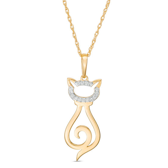 1/20 CT. T.w. Diamond Laser-Cut Cat Pendant in 10K Gold