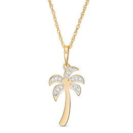 1/20 CT. T.W. Diamond Laser-Cut Palm Tree Pendant in 10K Gold