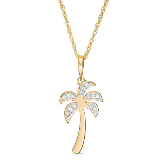 1/20 CT. T.w. Diamond Laser-Cut Palm Tree Pendant in 10K Gold