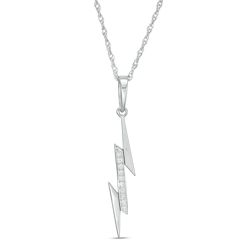 Main Image 1 of Diamond Accent Laser-Cut Lightning Bolt Pendant in 10K White Gold
