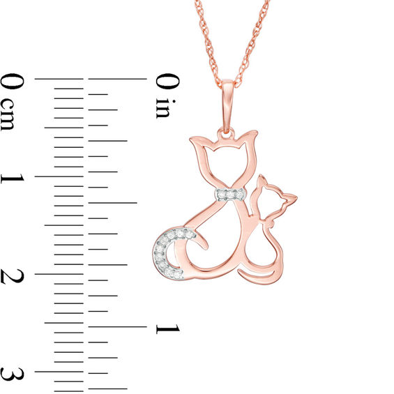 Diamond Accent Laser-Cut Cat and Kitten Pendant in 10K Rose Gold