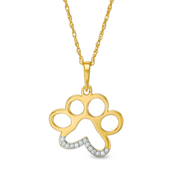 Diamond Accent Laser-Cut Dog Paw Print Pendant in 10K Gold