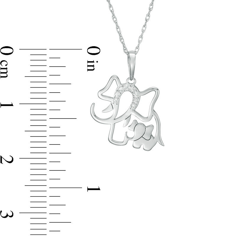 Diamond Accent Laser-Cut Elephant and Calf Pendant in 10K White Gold