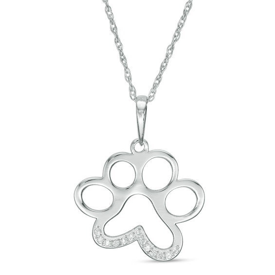 Diamond Accent Laser-Cut Dog Paw Print Pendant in 10K White Gold