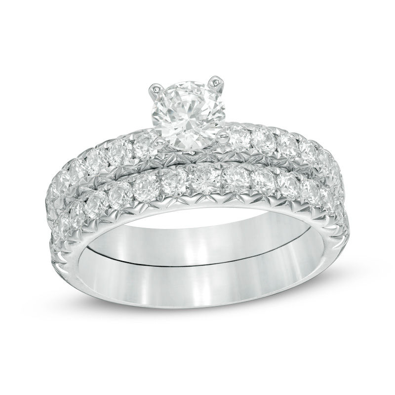 Main Image 1 of 1-1/2 CT. T.W. Certified Diamond Bridal Set in 14K White Gold (I/SI2)