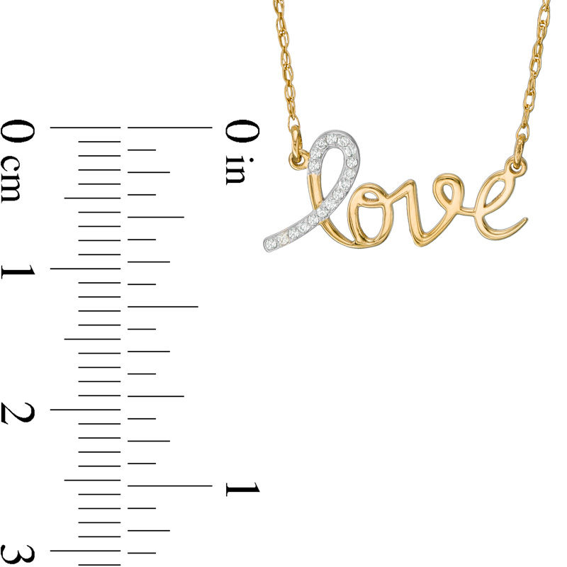 Main Image 2 of 1/20 CT. T.W. Diamond Laser-Cut "love" Necklace in 10K Gold