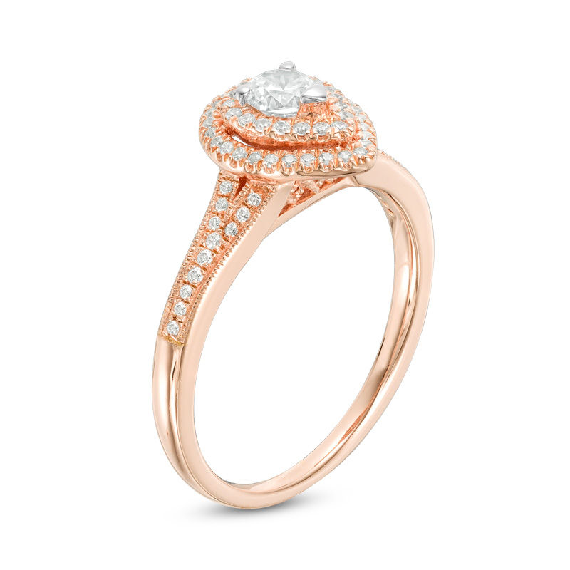 Main Image 2 of 1/2 CT. T.W. Diamond Double Pear-Shaped Frame Vintage-Style Engagement Ring in 14K Rose Gold