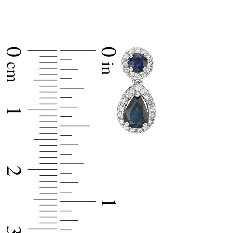 Main Image 2 of Blue Sapphire and 1/4 CT. T.W. Diamond Frame Drop Earrings in 10K White Gold