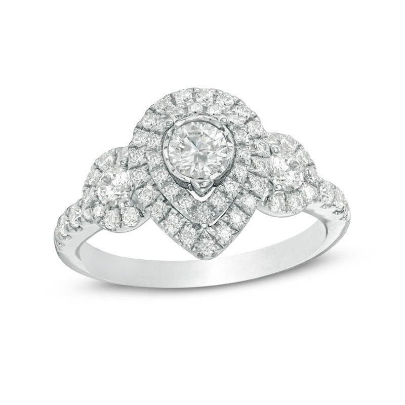 1 CT. T.W. Diamond Past Present Future® Pear-Shaped Frame Engagement Ring in 14K White Gold