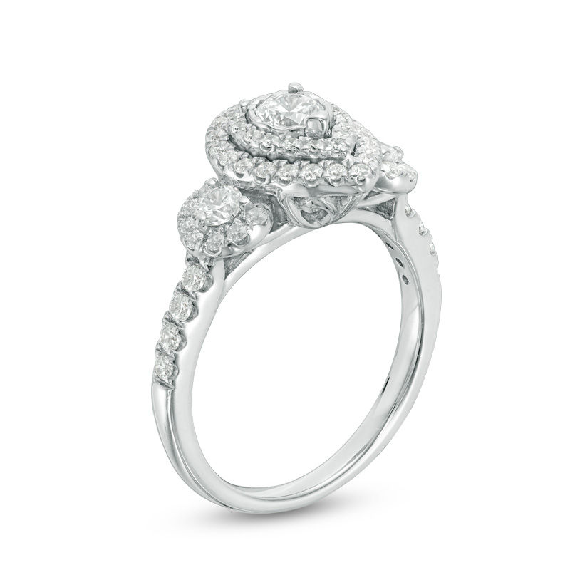 1 CT. T.W. Diamond Past Present Future® Pear-Shaped Frame Engagement Ring in 14K White Gold