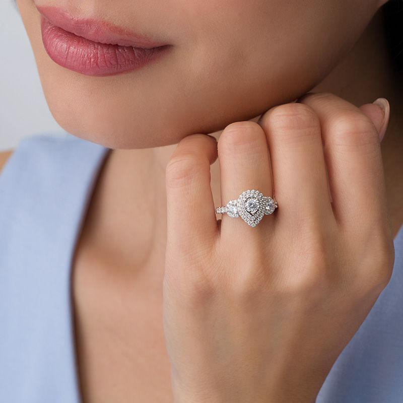 Main Image 3 of 1 CT. T.W. Diamond Past Present Future® Pear-Shaped Frame Engagement Ring in 14K White Gold