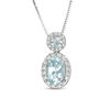 Thumbnail Image 0 of Aquamarine and 1/6 CT. T.W. Diamond Frame Drop Pendant in 10K White Gold