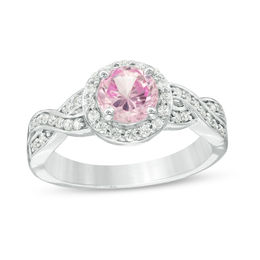 Zales Lab-Created Pink Opal, Pink Tourmaline and Lab-Created White Sapphire Ring in Sterling Silver with 14K Rose Gold Plate