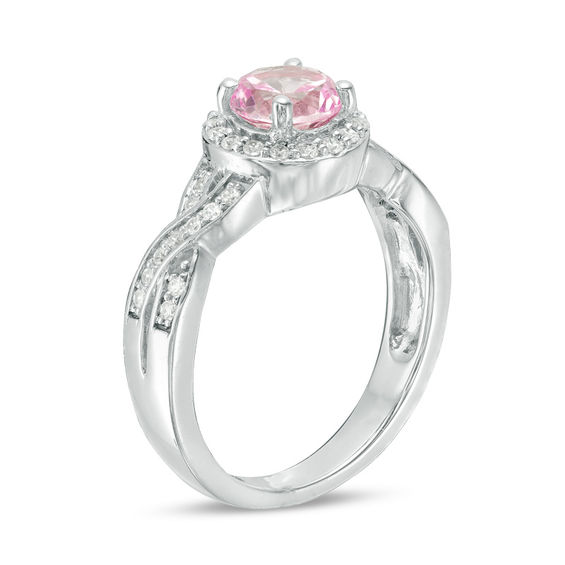 7.0mm Lab-Created Pink Sapphire and 1/4 CT. T.w. Diamond Braid Engagement Ring in Sterling Silver