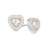 Thumbnail Image 1 of 4.0mm Lab-Created White Sapphire Framed Heart Stud Earrings in Sterling Silver and 14K Rose Gold Plate