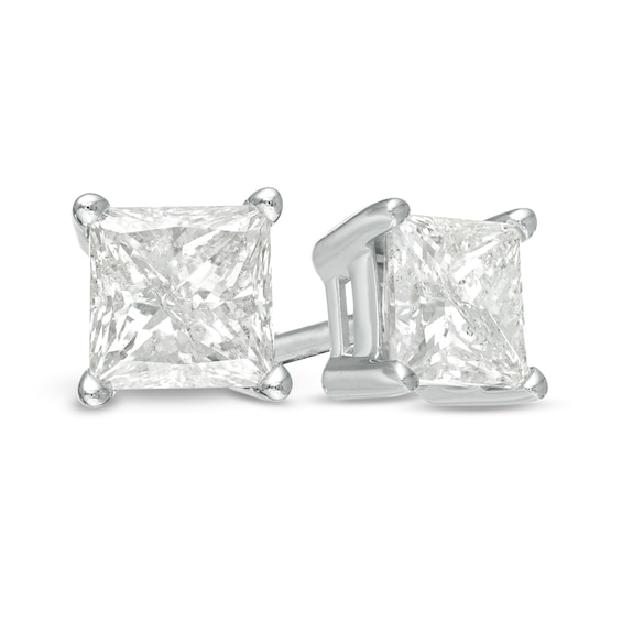 1-1/5 CT. T.w. Princess-Cut Diamond Solitaire Stud Earrings in 14K White Gold