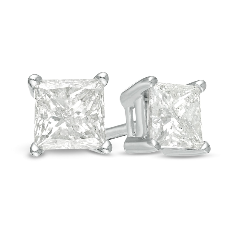 1-1/5 CT. T.W. Princess-Cut Diamond Solitaire Stud Earrings in 14K White Gold