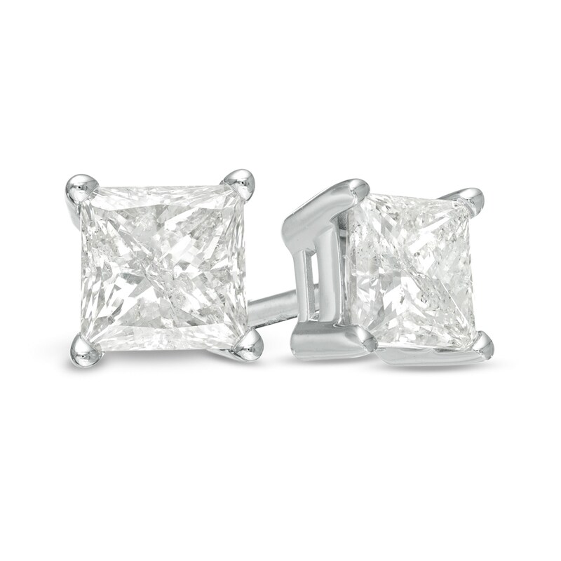 Main Image 1 of 1-1/5 CT. T.W. Princess-Cut Diamond Solitaire Stud Earrings in 14K White Gold