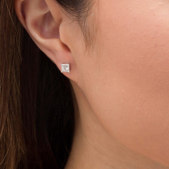 1-1/5 CT. T.w. Princess-Cut Diamond Solitaire Stud Earrings in 14K White Gold