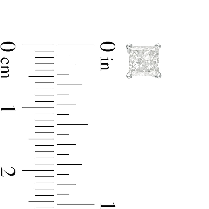 Main Image 3 of 1-1/5 CT. T.W. Princess-Cut Diamond Solitaire Stud Earrings in 14K White Gold