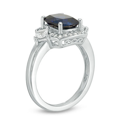 Cushion Cut Lab Created Blue And White Sapphire Frame Ring In