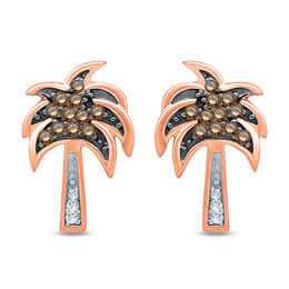 1/8 CT. T.W. Champagne and White Diamond Palm Tree Stud Earrings in 10K Rose Gold