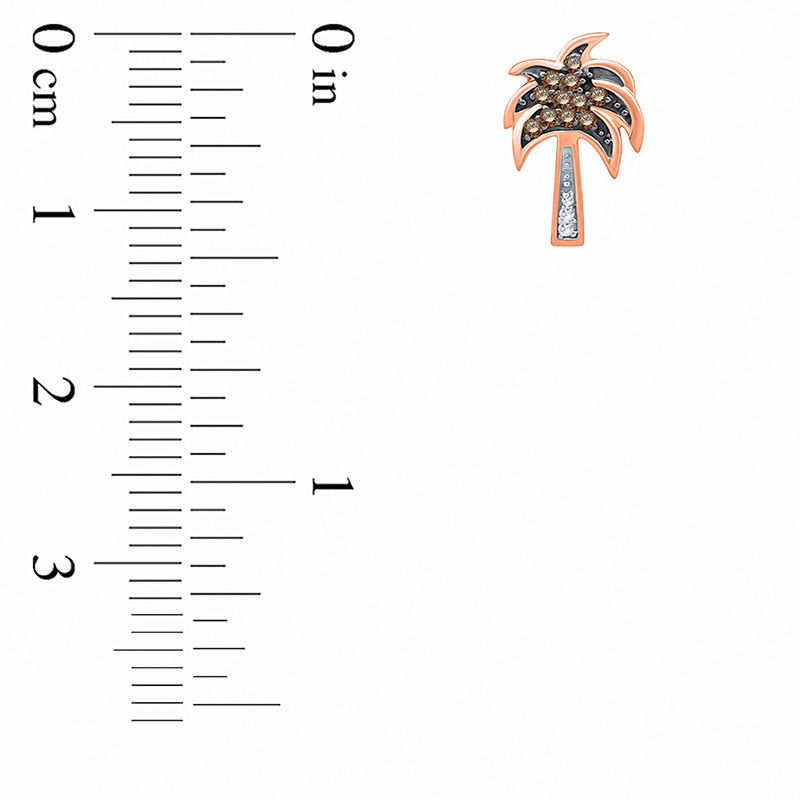 1/8 CT. T.W. Champagne and White Diamond Palm Tree Stud Earrings in 10K Rose Gold