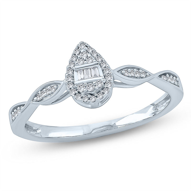 Main Image 1 of 1/10 CT. T.W. Composite Diamond Pear-Shaped Frame Twist Promise Ring in 10K White Gold