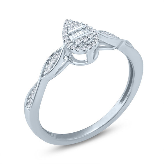 1/10 CT. T.w. Composite Diamond Pear-Shaped Frame Twist Promise Ring in 10K White Gold