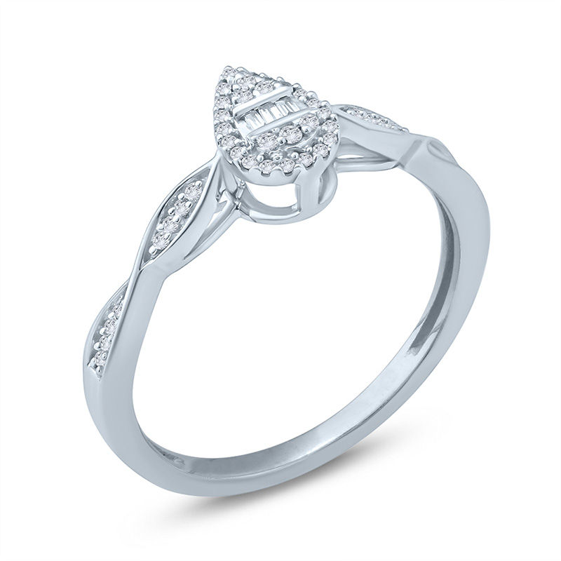 Main Image 2 of 1/10 CT. T.W. Composite Diamond Pear-Shaped Frame Twist Promise Ring in 10K White Gold