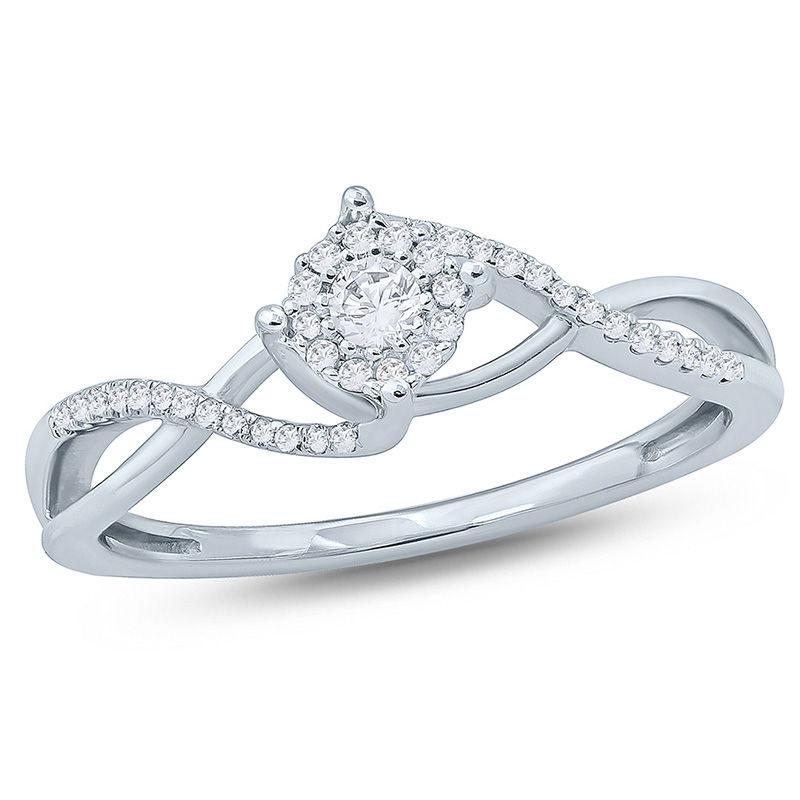 Main Image 1 of 1/6 CT. T.W. Diamond Frame Bypass Twist Promise Ring in Sterling Silver
