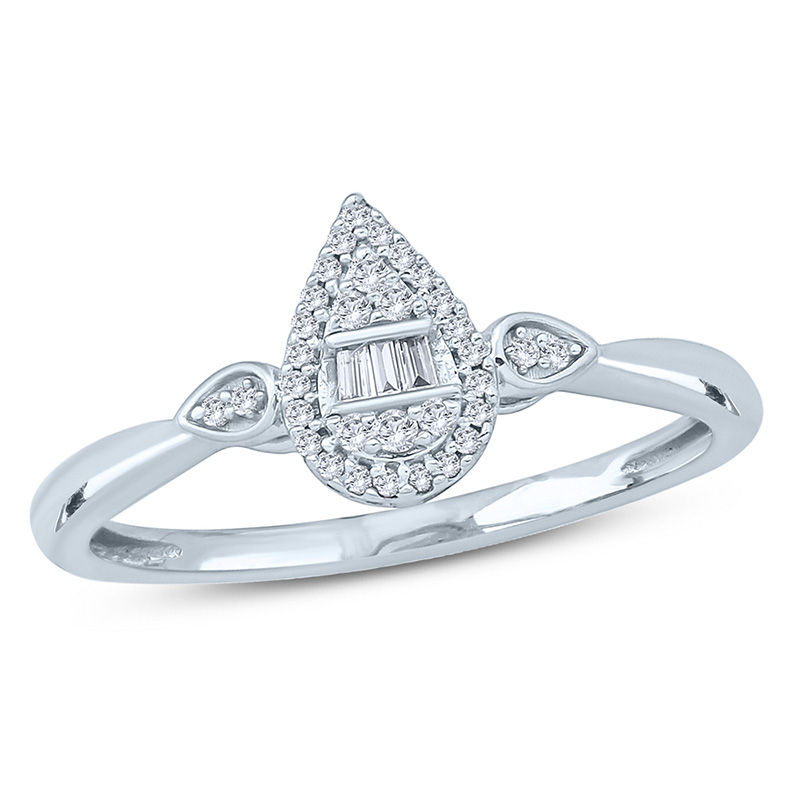 Main Image 1 of 1/10 CT. T.W. Composite Diamond Pear-Shaped Frame Petal-Sides Promise Ring in 10K White Gold