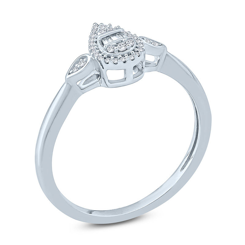 Main Image 2 of 1/10 CT. T.W. Composite Diamond Pear-Shaped Frame Petal-Sides Promise Ring in 10K White Gold