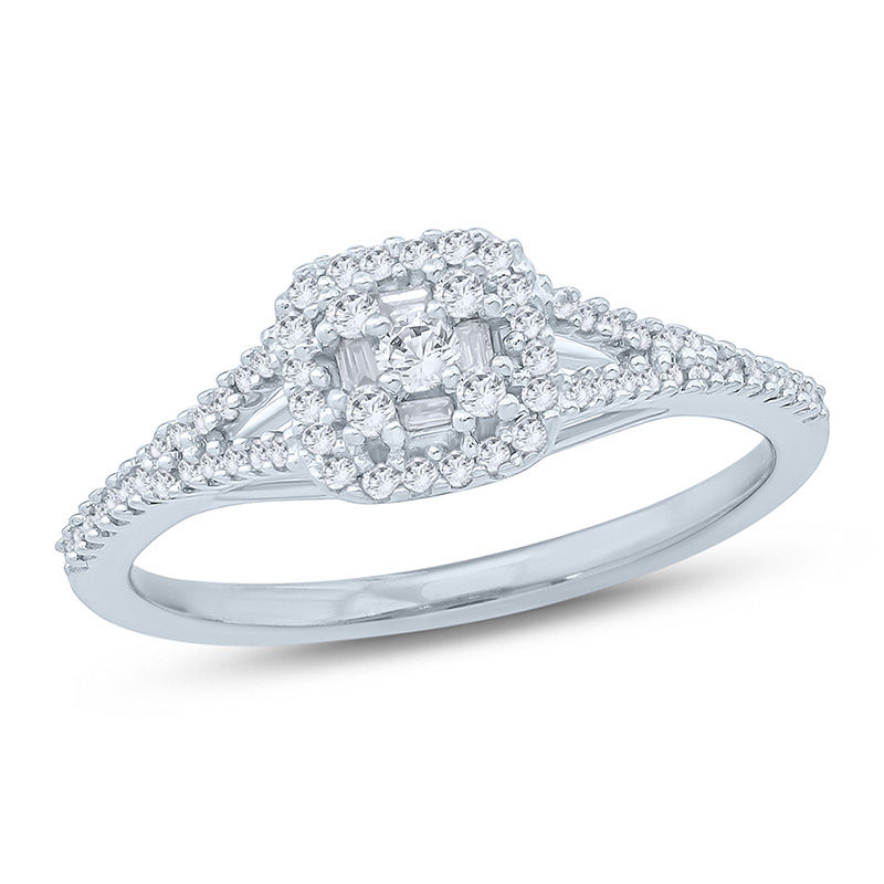 Main Image 1 of 1/4 CT. T.W. Diamond Double Square Frame Promise Ring in 10K White Gold
