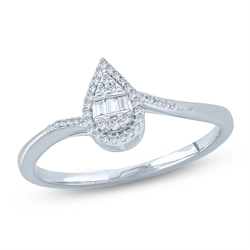 Main Image 1 of 1/10 CT. T.W. Composite Diamond Pear-Shaped Frame Bypass Promise Ring in 10K White Gold